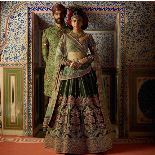 color codinated bride and groom outfits