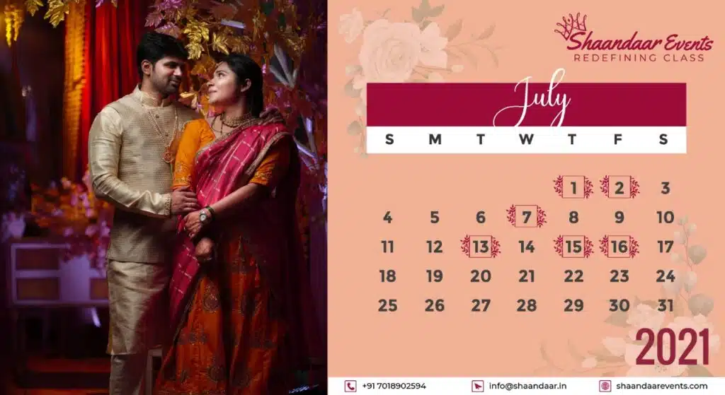 BEST AUSPICIOUS WEDDING DATES ACCORDING TO THE HINDU CALENDAR 2021